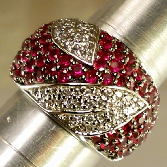 NEW Suzanne Somers Raspberry Red Cubic Zirconias Silver Vintage Ring - Picture 8 of 10